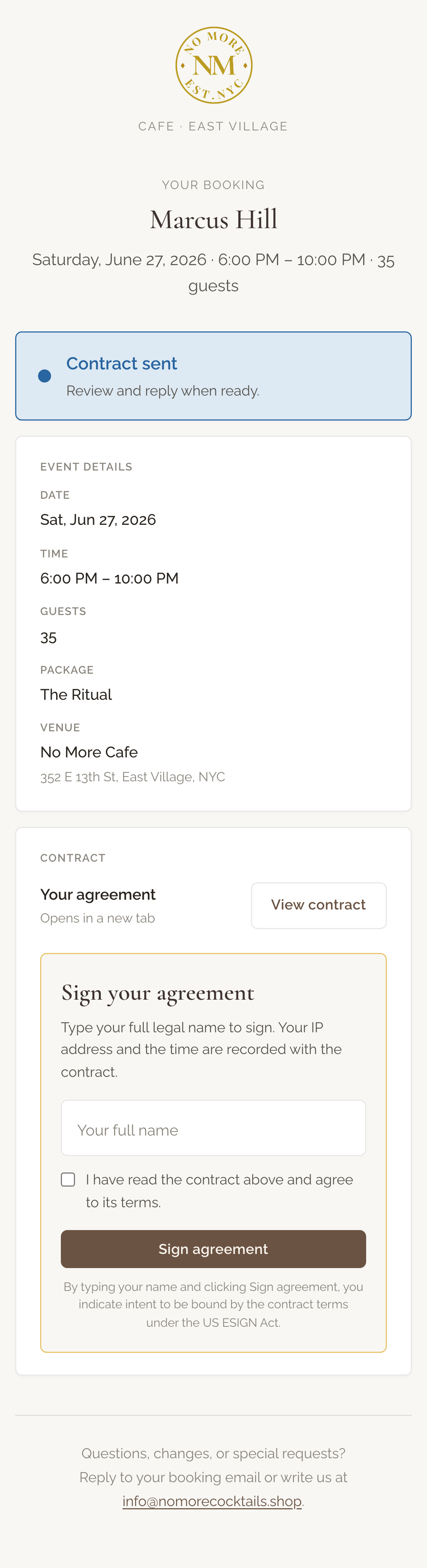 The client portal on a phone with the sign block.